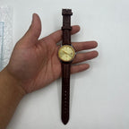 37mm Shanghai manual mechanical watch with golden dial and nails, round case, 17 jewels for precise timekeeping.