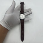 Shanghai Factory 38mm manual mechanical watch with white dial, 3 hands, 19 jewels, classic design.