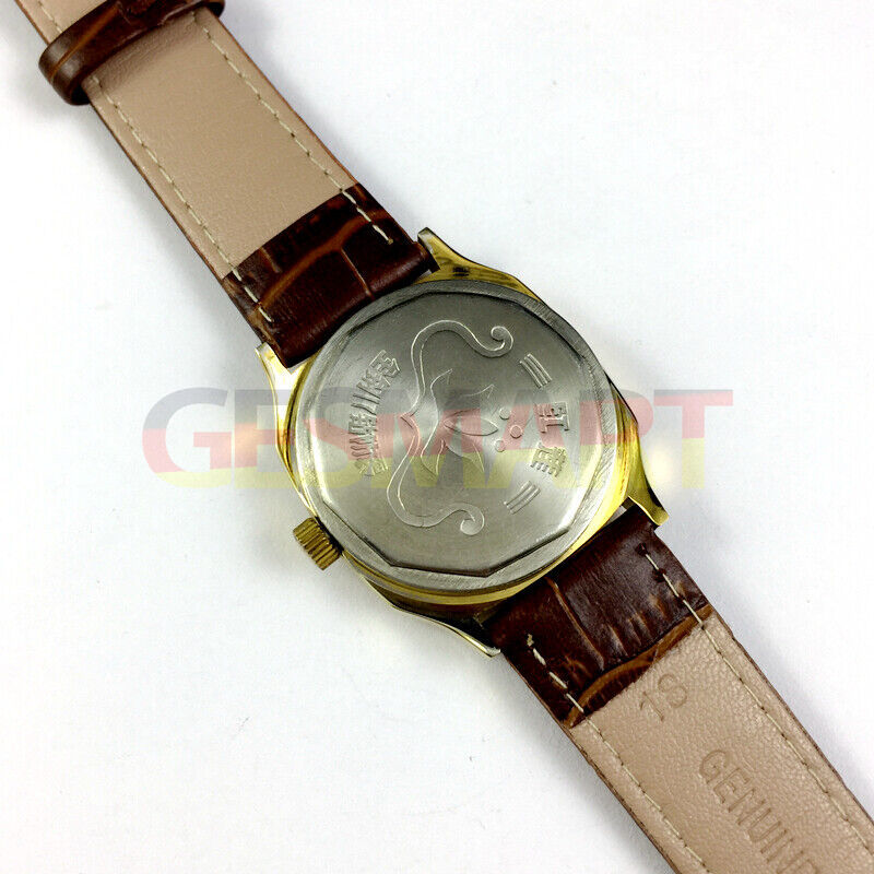 HONGLIAN manual mechanical watch with gold-tone case, golden hands, and nail markers for elegant style.