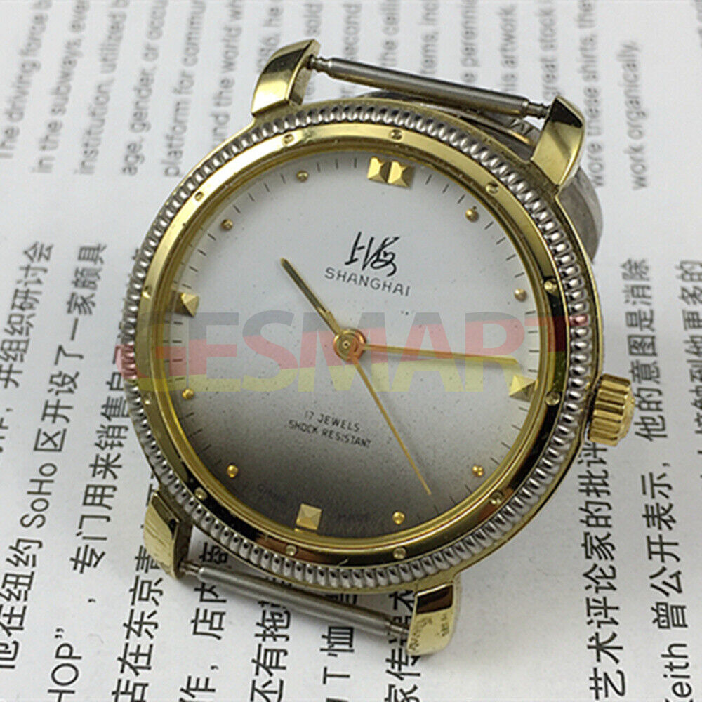 Shanghai Factory manual mechanical watch with golden nail markers, gradient grey dial, perfect for elegant style and refined looks.