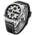 GESMART Men's Multifunction Sports LED Dual Display Digital Watch Water Resistant Genuine Leather Band
