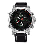 GESMART Men's Multifunction Sports LED Dual Display Digital Watch Water Resistant Genuine Leather Band