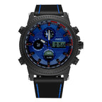 GESMART Men's Multifunction Sports LED Dual Display Digital Watch Water Resistant Genuine Leather Band