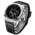GESMART Men's Multifunction Sports LED Dual Display Digital Watch Water Resistant Genuine Leather Band