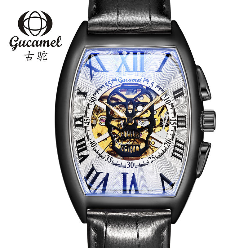 GESMART Men's Tonneau Shape Skull Skeleton Automatic Mechanical Watch European American Style