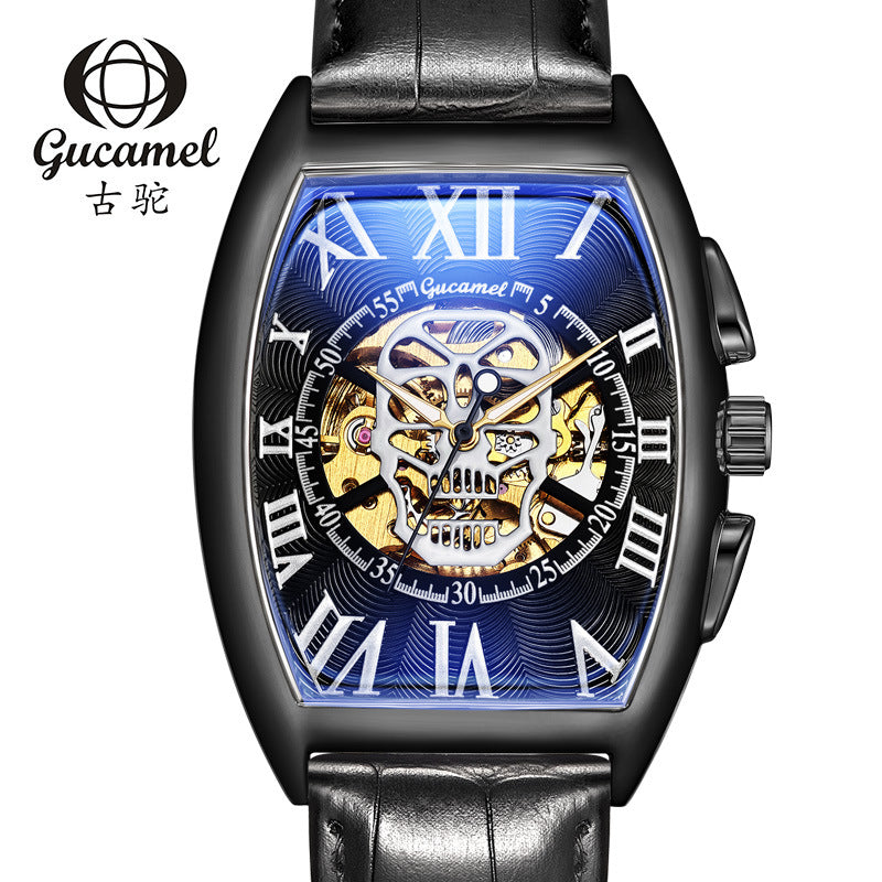 GESMART Men's Tonneau Shape Skull Skeleton Automatic Mechanical Watch European American Style