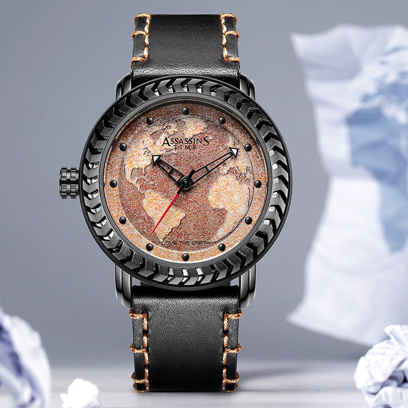 GESMART Men's New Fashion Quartz Watch Leather Band Personality Trendy Student Wristwatch