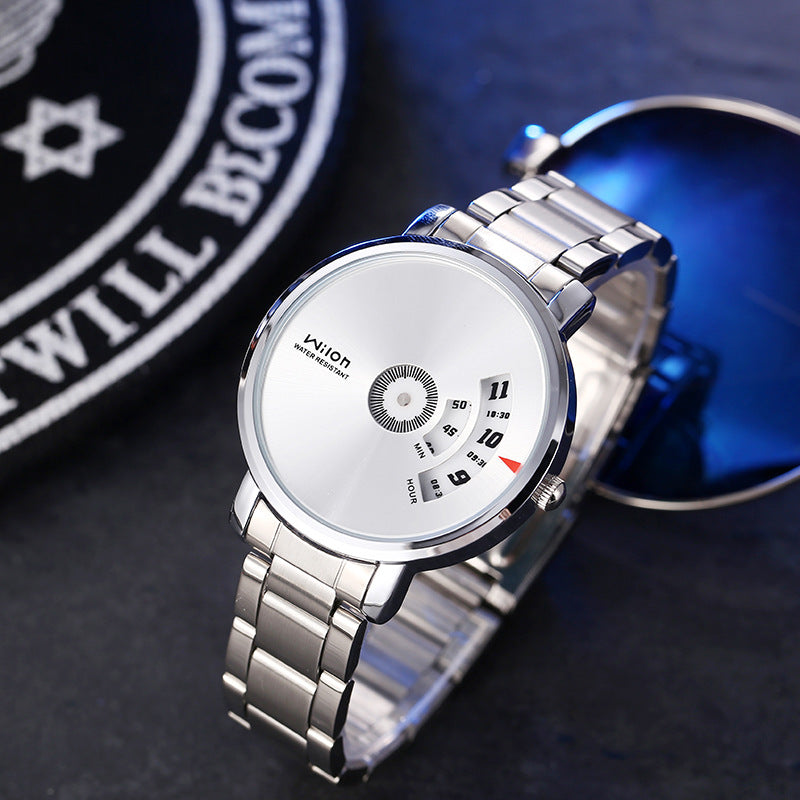 Men's Korean-Style Rotating Dial Steel-Band Fashion Watch