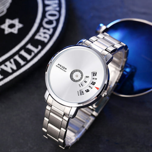 Men's Rotating Dial Steel-Band Quartz Watch