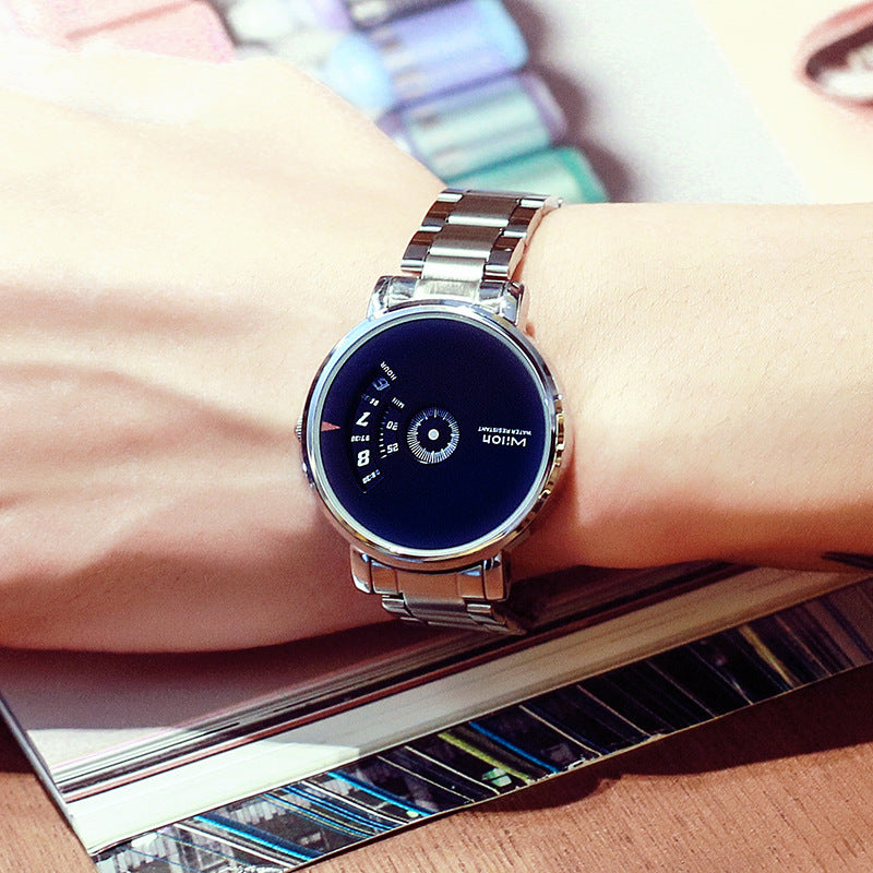 Men's Korean-Style Rotating Dial Steel-Band Fashion Watch