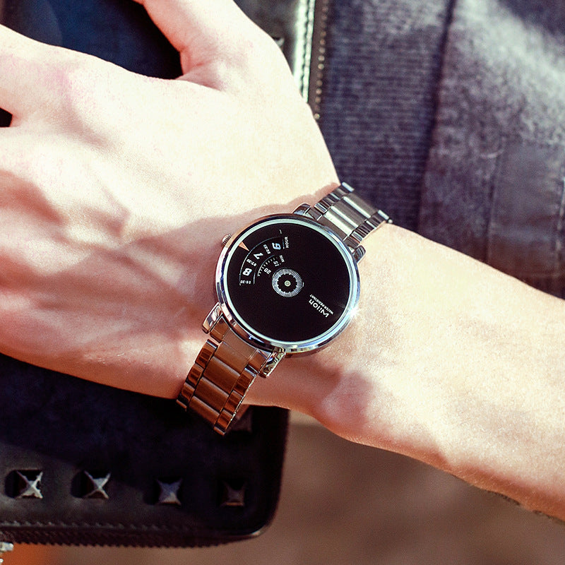 Men's Korean-Style Rotating Dial Steel-Band Fashion Watch