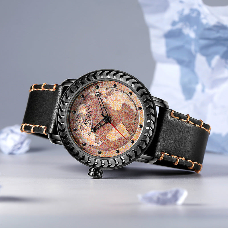 GESMART Men's New Fashion Quartz Watch Leather Band Personality Trendy Student Wristwatch