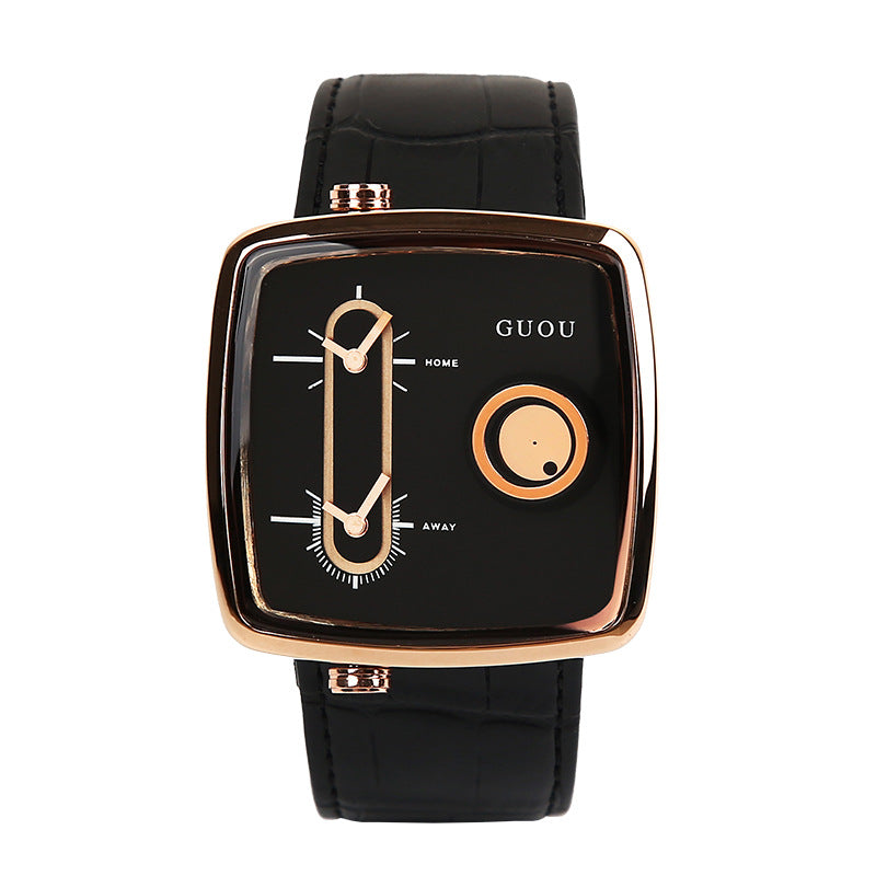 GESMART Men's Dual Movement Quartz Watch Genuine Leather Band European American Fashion Wristwatch