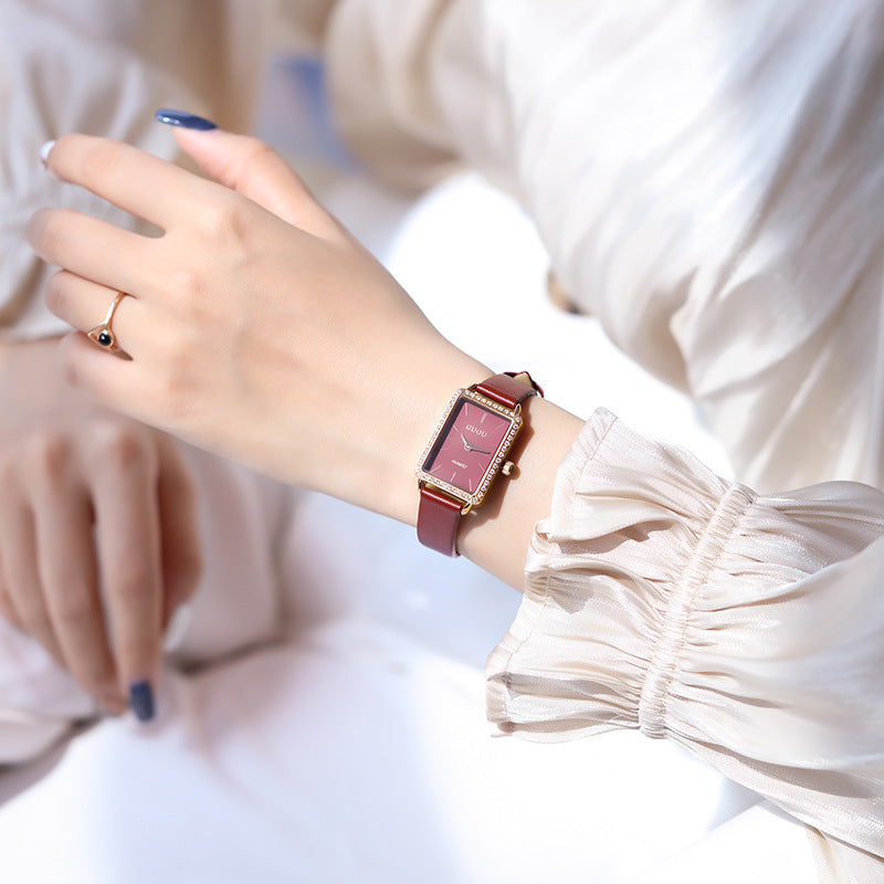 GESMART Women's Small Square Watch Slim Leather Band Compact Fashion Water Resistant Ladies Wristwatch