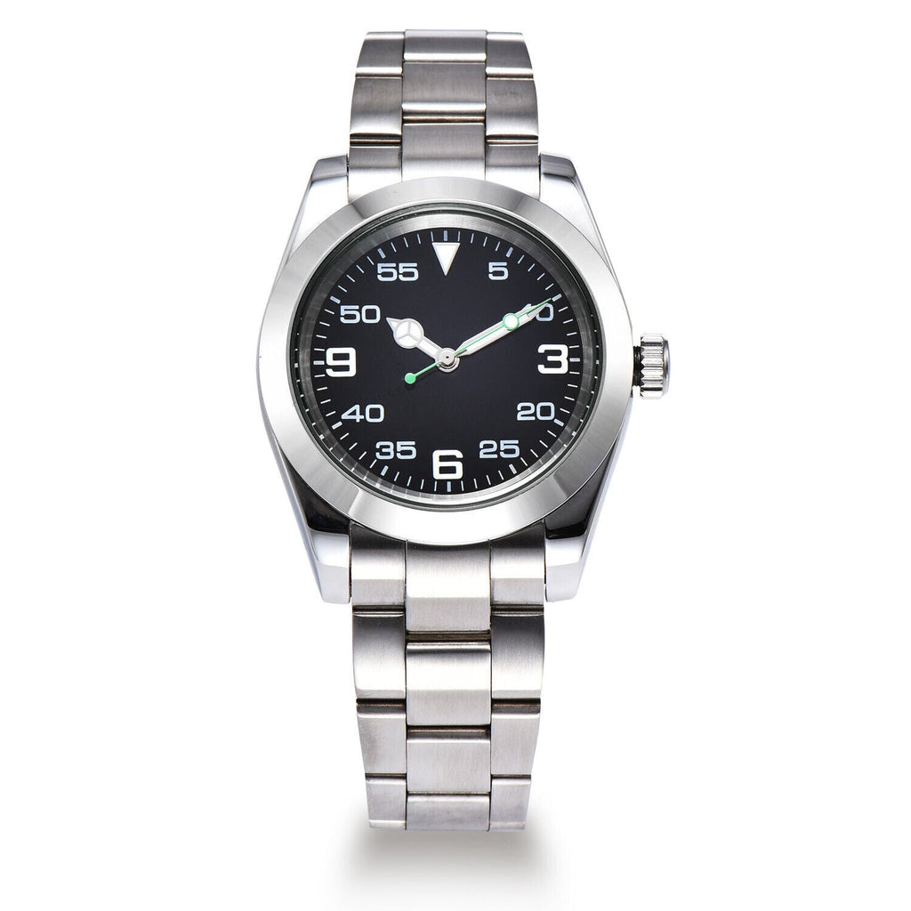 316L stainless steel men's wristwatch, 40mm, sapphire glass, waterproof, mechanical diving style with 3/6/9 markers.