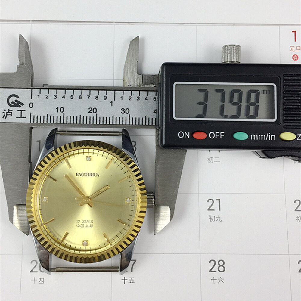 Shanghai 37mm manual mechanical watch featuring golden nail markers and round golden case, classic style