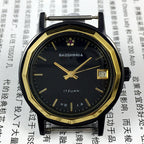 Shanghai 37mm manual mechanical watch with single calendar, black dodecagonal case, classic leather strap.