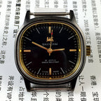 Shanghai Factory 34mm manual mechanical watch, black dial, 19 jewels, shock-resistant design.