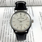 Beijing 36mm Double Rhomb watch with silver case and straps, manual mechanical movement, elegant style.