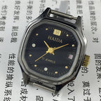 Manual mechanical lady watch with octagonal case, imitation diamonds, 17 jewels, elegant design for formal wear.