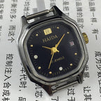 Elegant manual mechanical lady watch with octagonal case, imitation diamonds, 17 jewels for formal occasions.