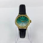 HAIDA Lady's mechanical watch with 17 jewels, golden markers, and gradient green oval dial for elegant style.