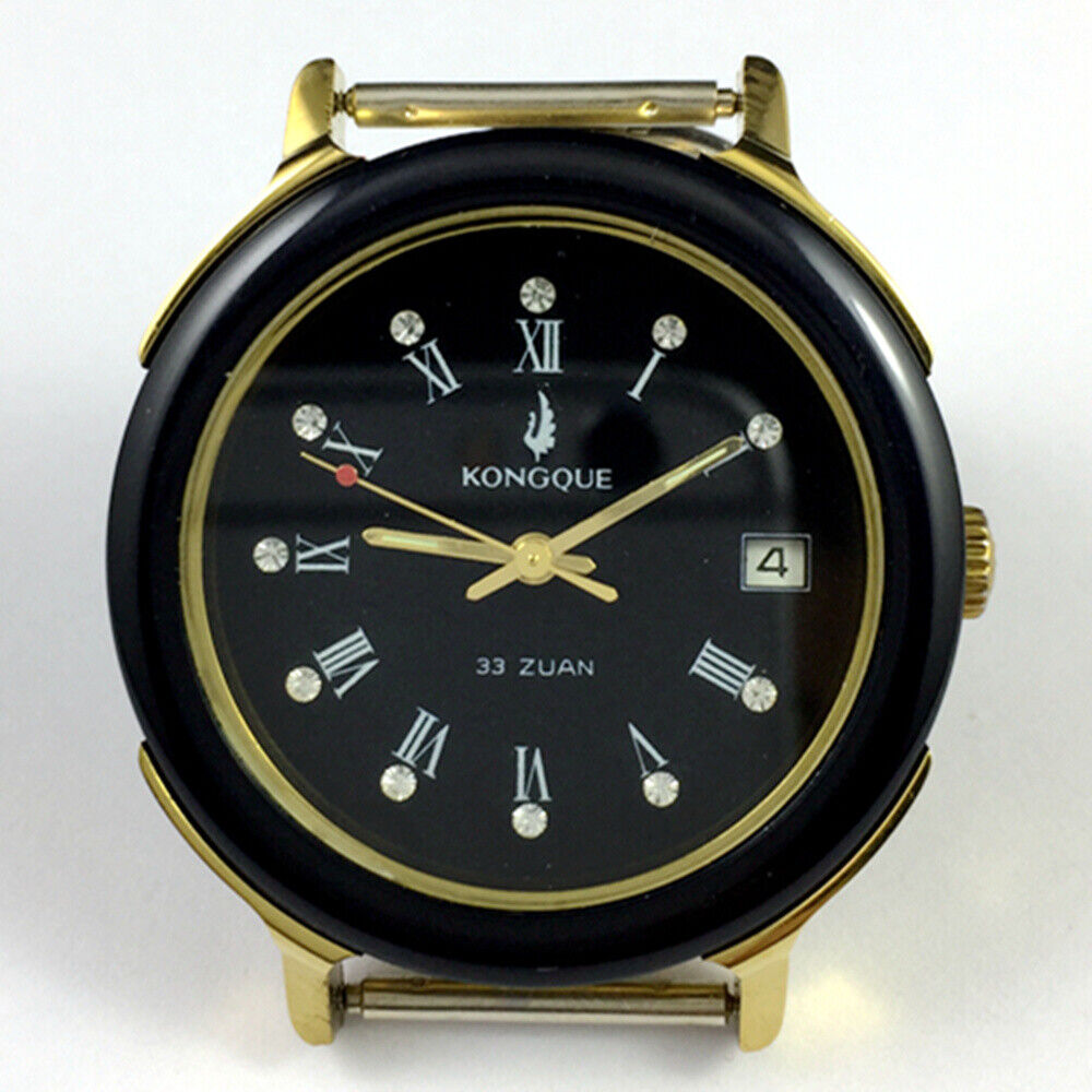 Black dial 37mm Kongque automatic mechanical watch with Roman numerals and 33 jewels for precision.
