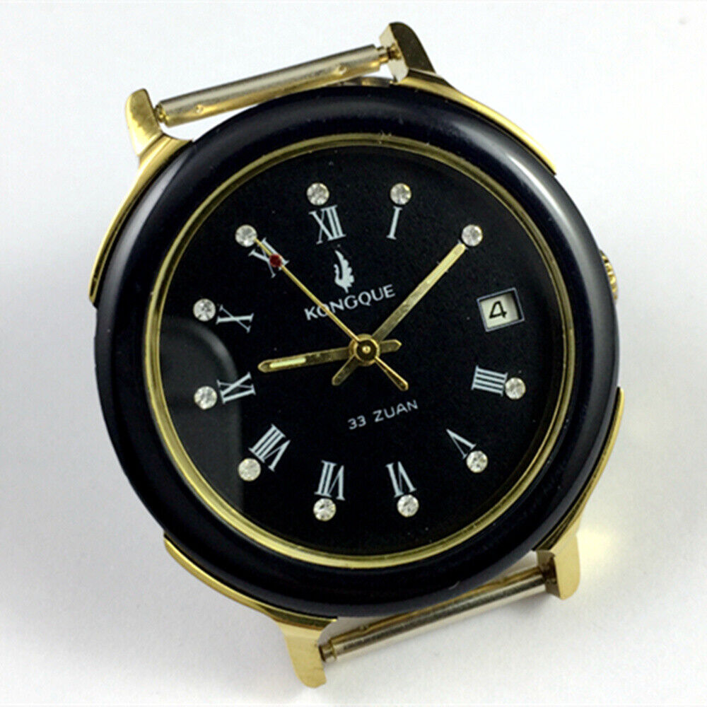 37mm Kongque automatic watch with black dial, Roman numerals, and 33 jewels for precision timekeeping.
