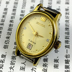 Classic manual mechanical lady watch with imitation diamond nails, 17 jewels, single calendar at 6 o?clock.