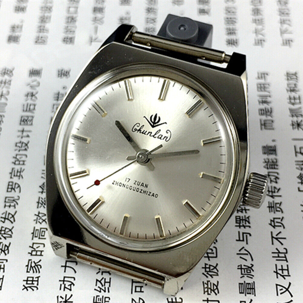 33mm Chunlan manual mechanical watch with silver dial, 17 jewels, and durable steel band for classic style.