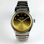 China Chunlan Steel mechanical watch with 17 jewels, gradual golden brown dial, and classic design.