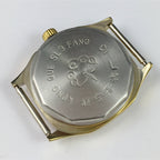 China Kongque 35mm manual mechanical watch with 17 jewels, golden dial, luminous hands for precise time reading.