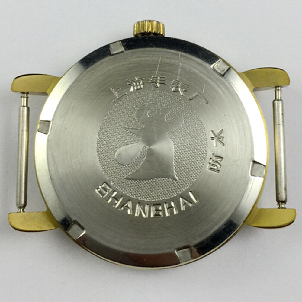 SHANGHAI JINJI manual mechanical watch with 17 jewels, Roman numeral dial, and shock-resistant casing.