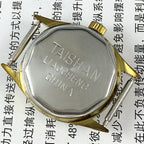 TAISHAN manual mechanical lady watch with 19 jewels, yellow-grey dial, and round golden case for elegant style.