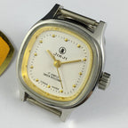 SHANGHAI JINJI elegant 26mm lady watch with golden square case and precision 17-jewel manual movement.