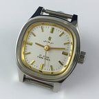 Elegant 24mm SHANGHAI JINJI lady watch with gold square case, manual mechanical movement, and 17 jewel design.