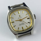 Elegant 24mm SHANGHAI JINJI lady watch with gold square case, manual mechanical movement, and 17 jewel design.