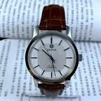 China Baihua 37mm manual mechanical watch with silver dial, 19 jewels, shock-resistant design for durability