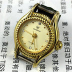 SHANGHAI DIAMOND Lady watch with yellow dial, golden nail markers, mechanical movement, 17 jewels.