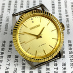 Round golden dial manual mechanical watch by Tianjin Factory, classic craftsmanship from China.
