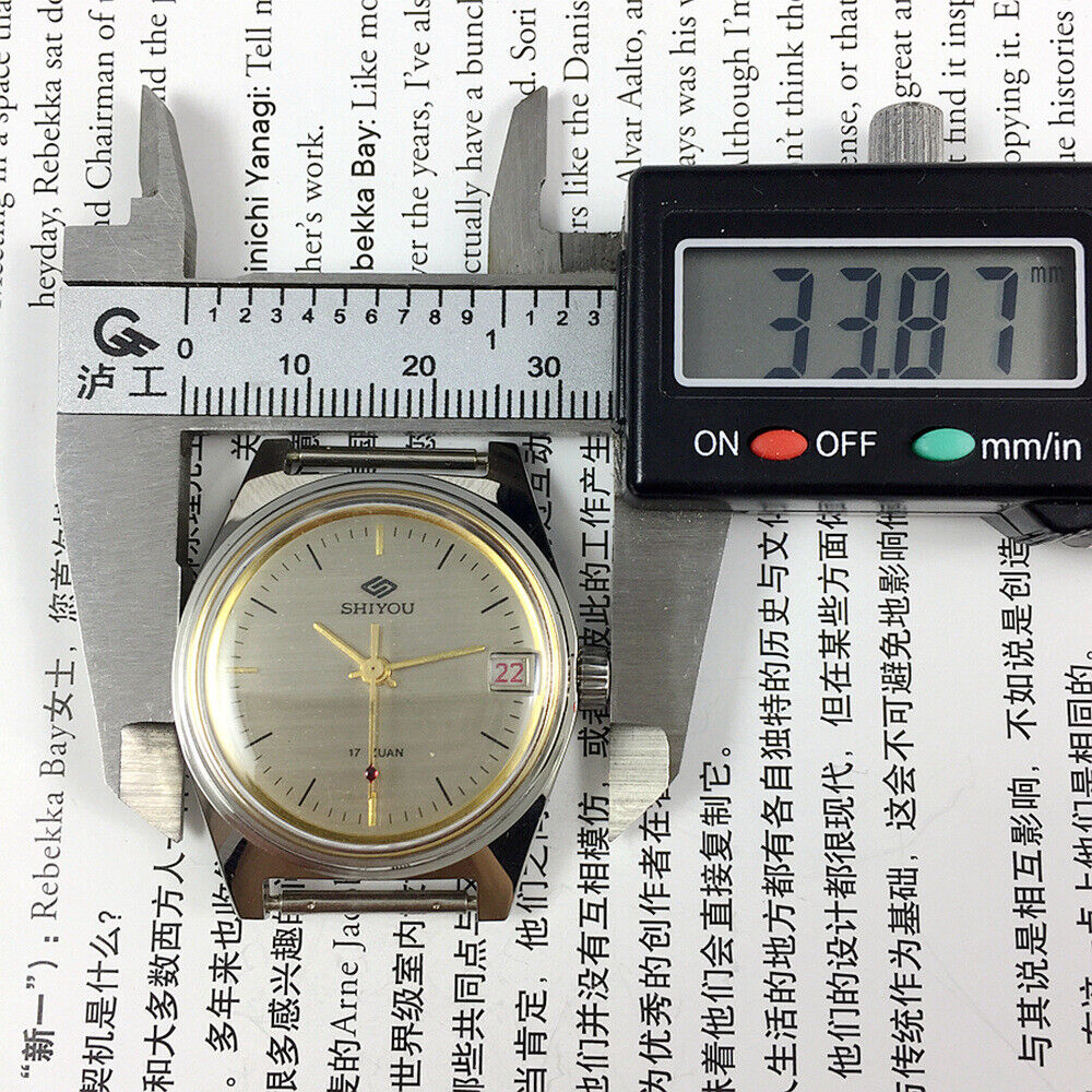 Shiyou 32mm grey mechanical watch with 17 jewels and single calendar for precise timekeeping.