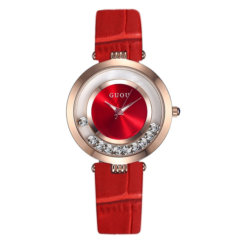 GESMART Women's Crystal Dial Quartz Watch Leather Band Fashion Elegant Genuine Leather Ladies Wristwatch