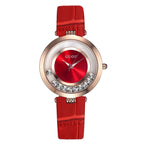 GESMART Women's Crystal Dial Quartz Watch Leather Band Fashion Elegant Genuine Leather Ladies Wristwatch