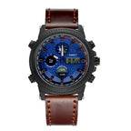 GESMART Men's Multifunction Sports LED Dual Display Digital Watch Water Resistant Genuine Leather Band