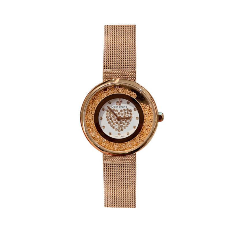 Women's Flowing-Sand Crystal Dial Mesh-Band Quartz Watch
