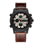 GESMART Men's Multifunction Sports LED Dual Display Digital Watch Water Resistant Genuine Leather Band