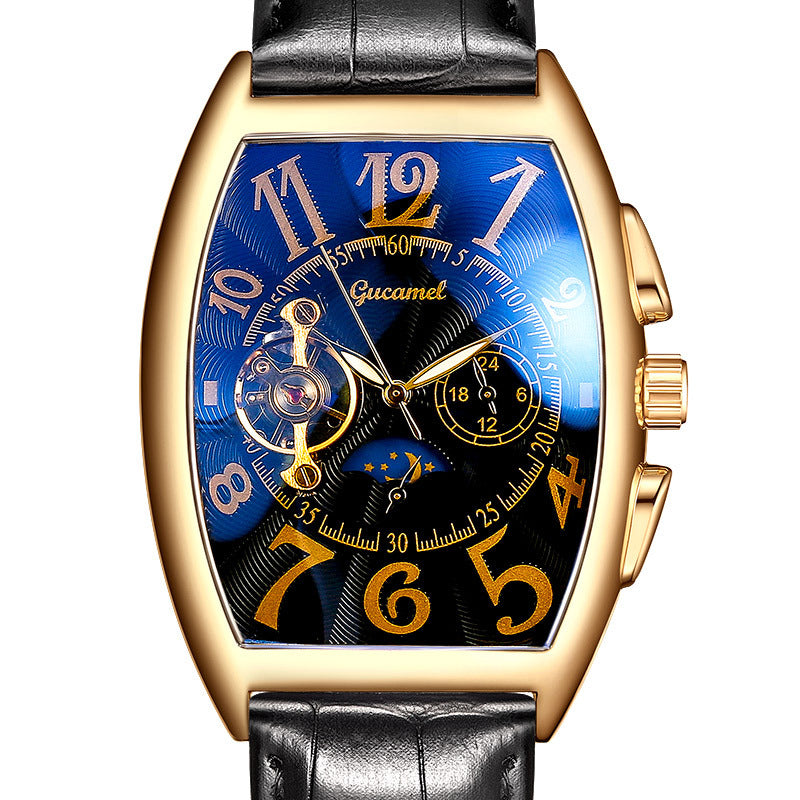 GESMART Men's Tonneau Shape Tourbillon Automatic Skeleton Mechanical Watch