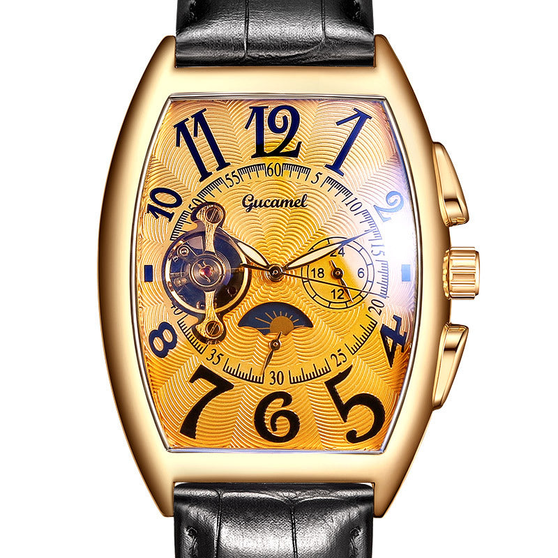 GESMART Men's Tonneau Shape Tourbillon Automatic Skeleton Mechanical Watch