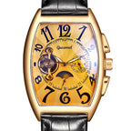 GESMART Men's Tonneau Shape Tourbillon Automatic Skeleton Mechanical Watch
