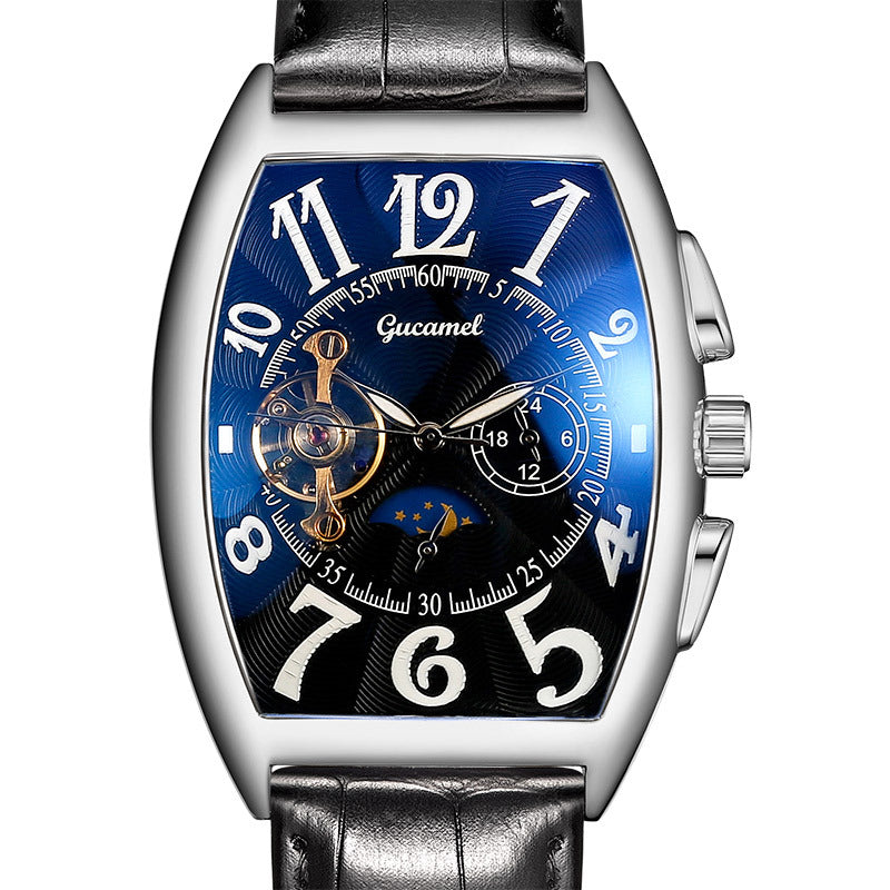 GESMART Men's Tonneau Shape Tourbillon Automatic Skeleton Mechanical Watch